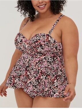 Torrid Babydoll Pink Leopard Print Swimdress